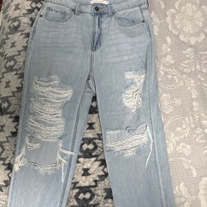 Casual Light Blue Ripped Boyfriend Jeans